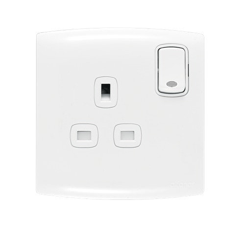 Electrical Switch Socket 2 Way LED 13 Amp 7x7 cm White, Model ALF | Al Fanar